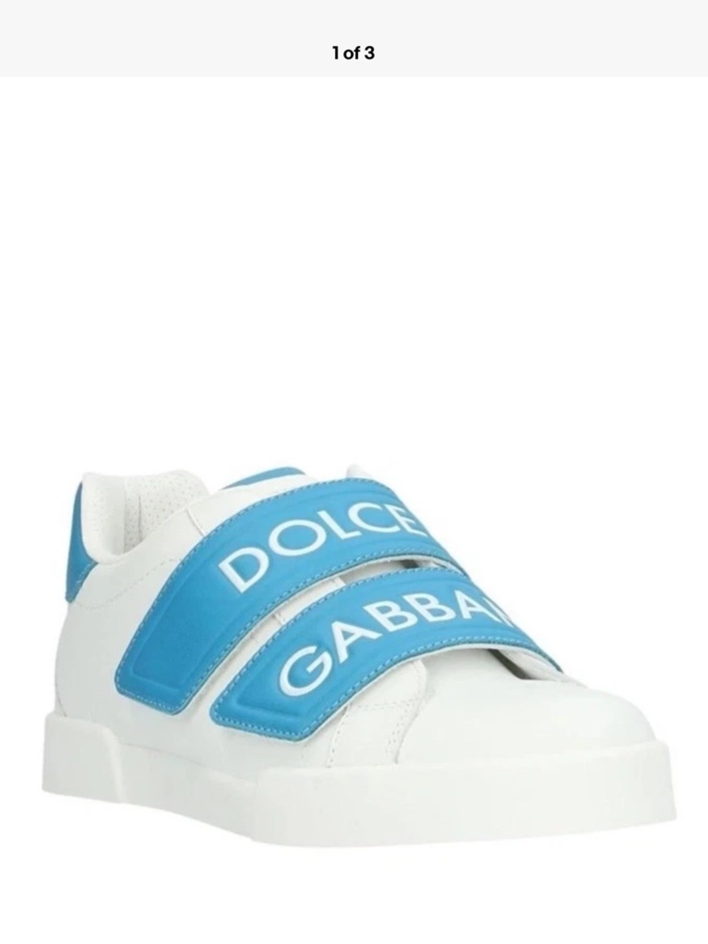 Dolce & Gabbana White Leather Kids Sneakers with Blue Logo Straps